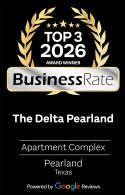 BusinessRate Top 3 2026 award badge for The Delta Pearland, Apartment Complex category.
